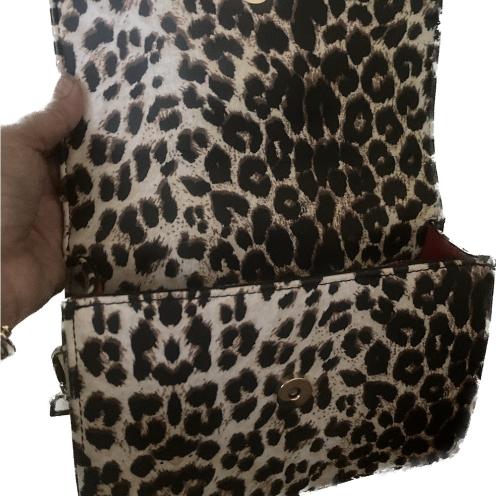Betsy Johnson Leopard Print Satchel with Red Top Handle - Picture 3 of 9